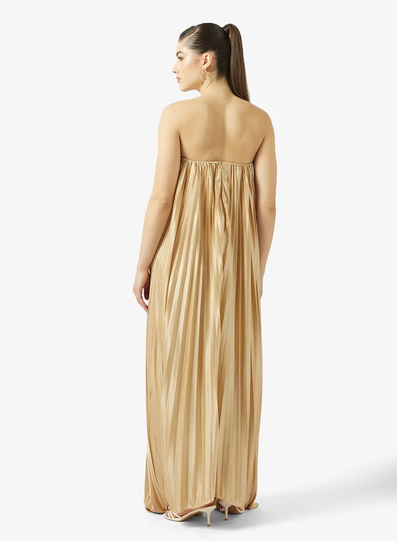 Ginger Bandeau Plisse Metallic Dress